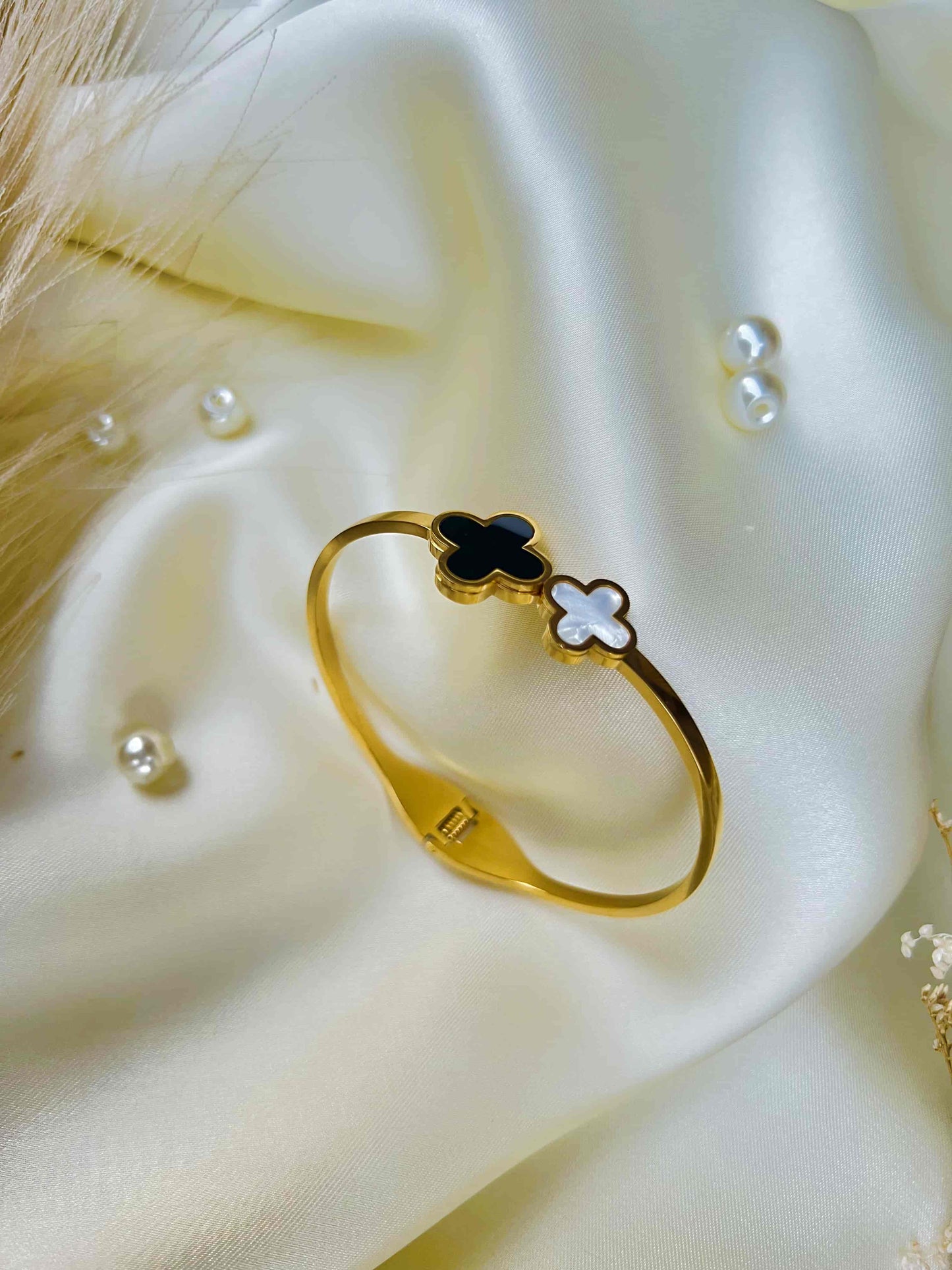 Black Flower Charm Bangle
