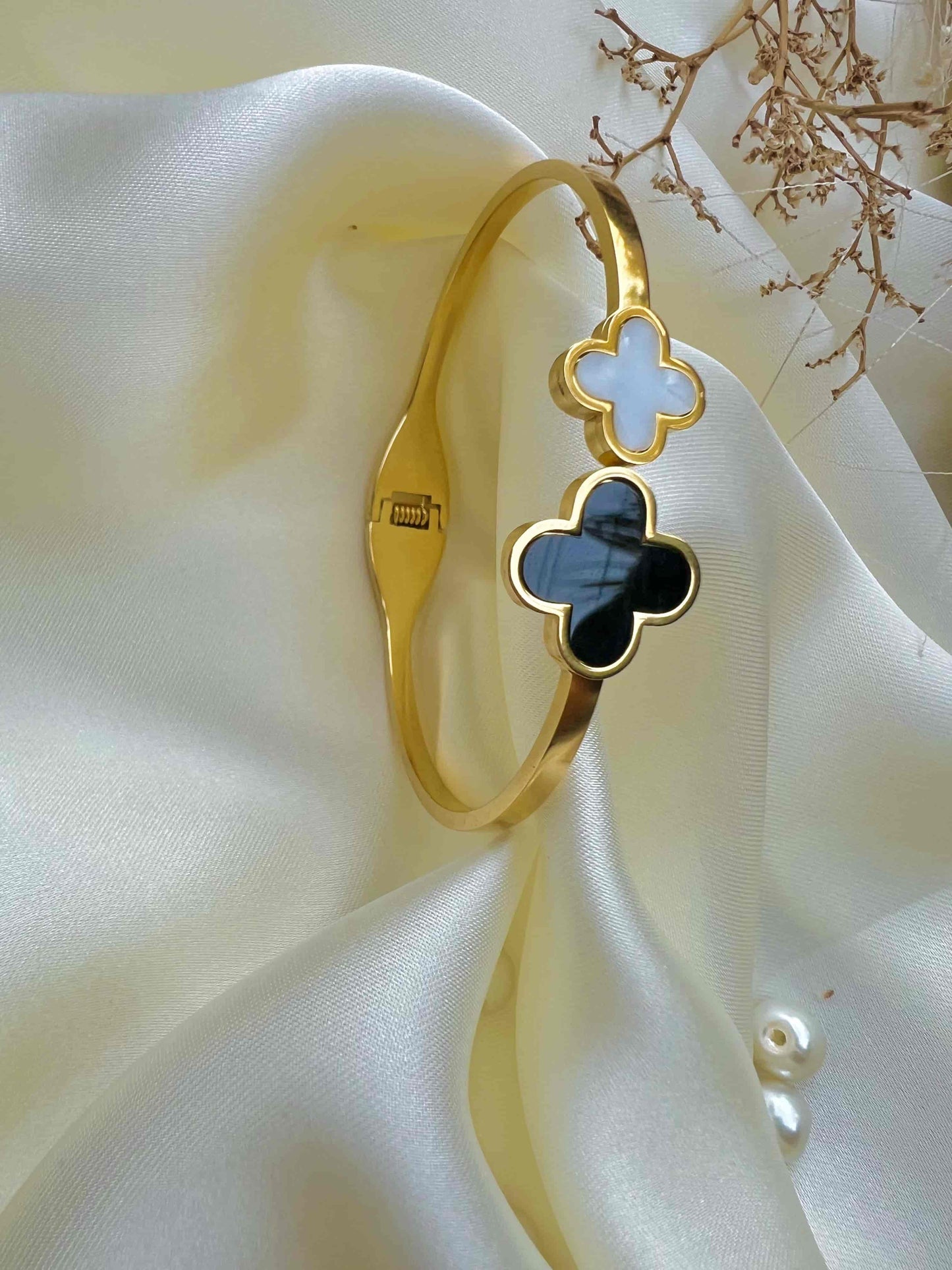 Black Flower Charm Bangle