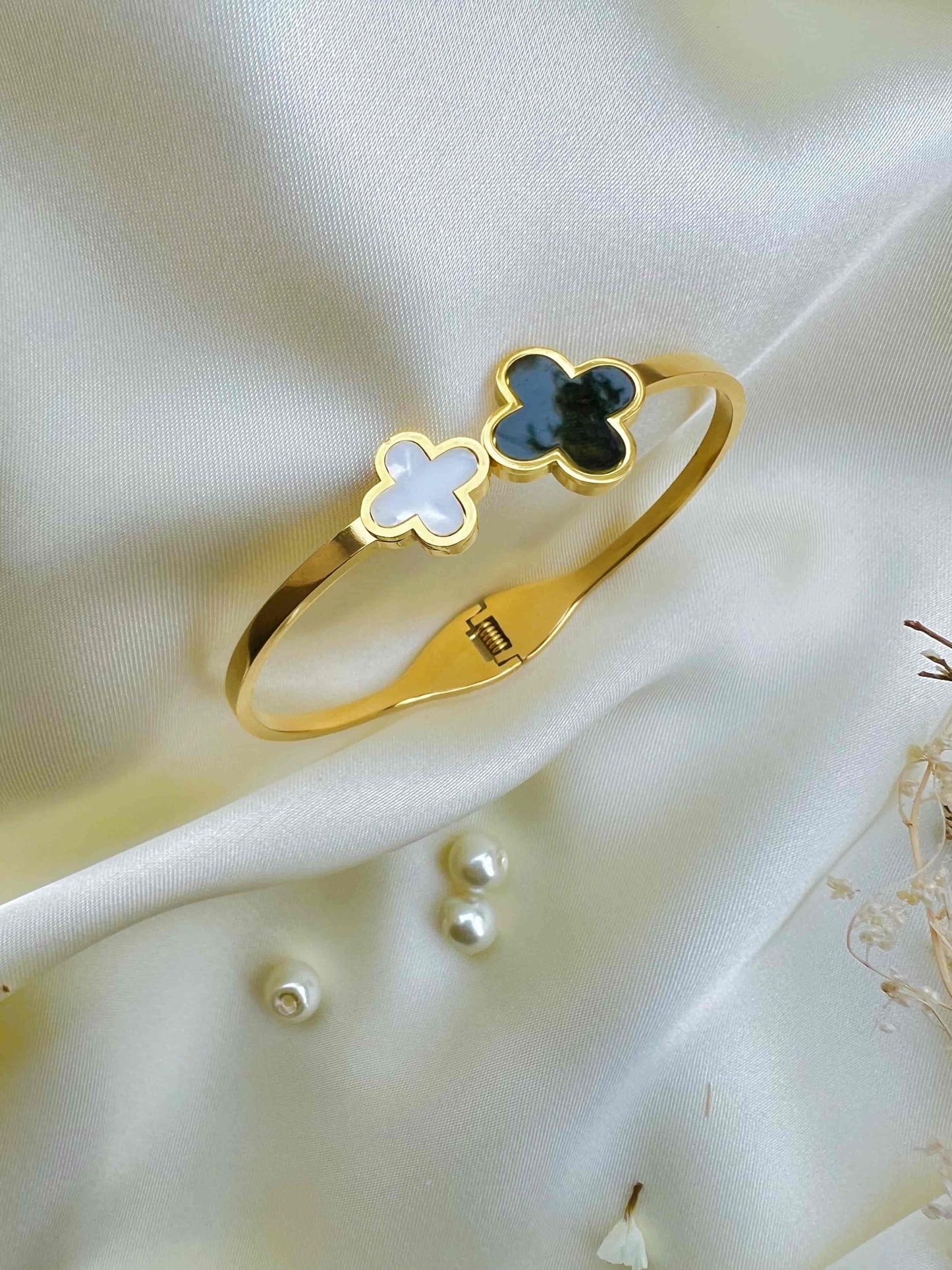 Black Flower Charm Bangle