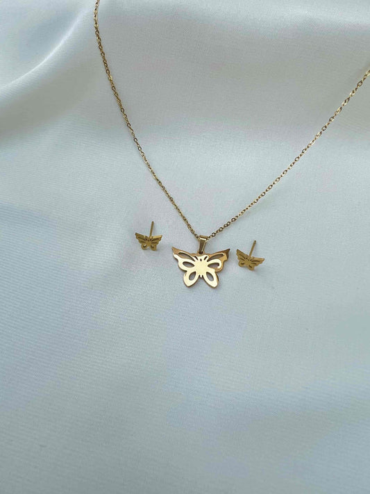 Butterfly 18K Gold Locket Set