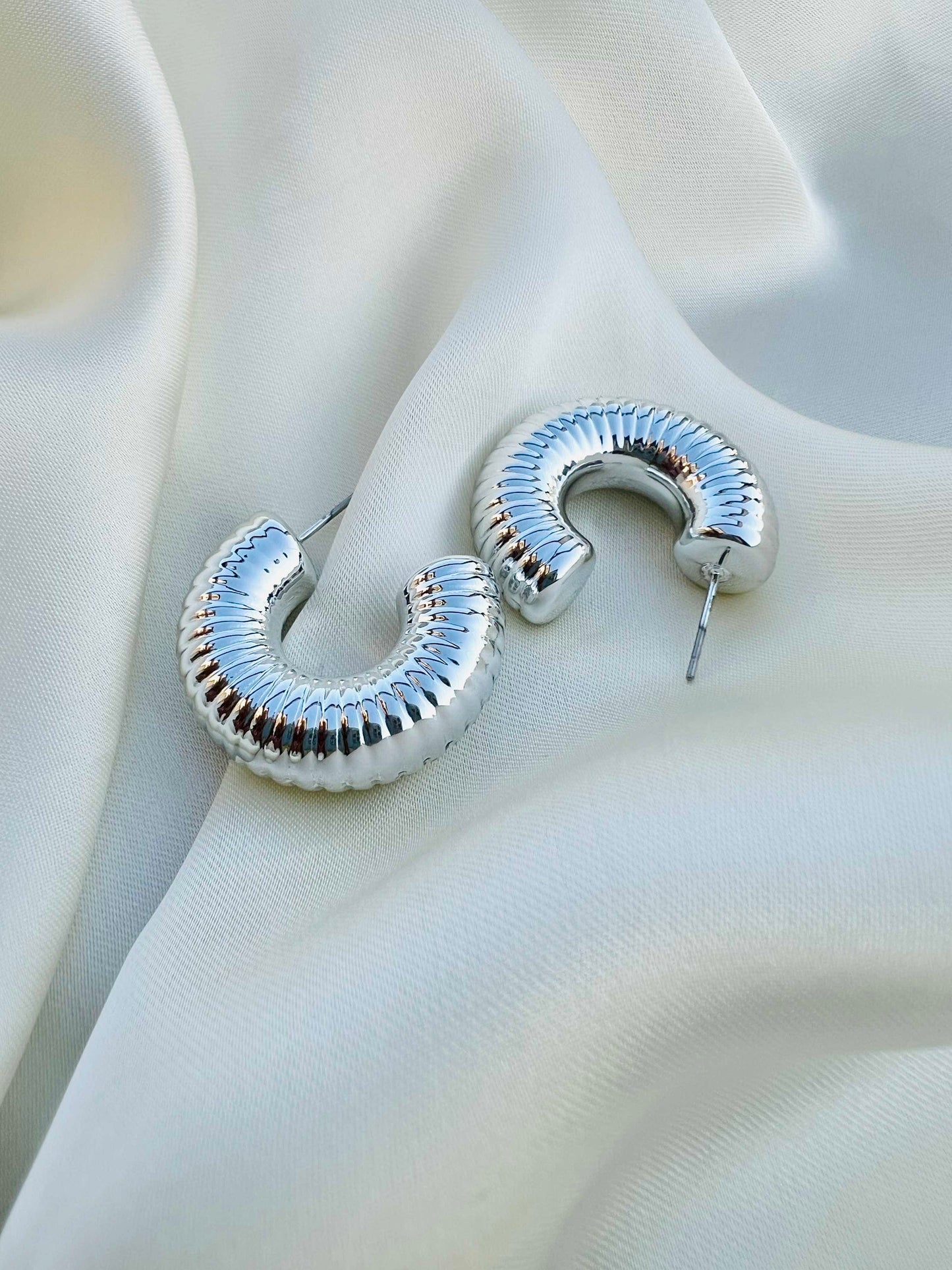 Chunky Silver Ear Hoops