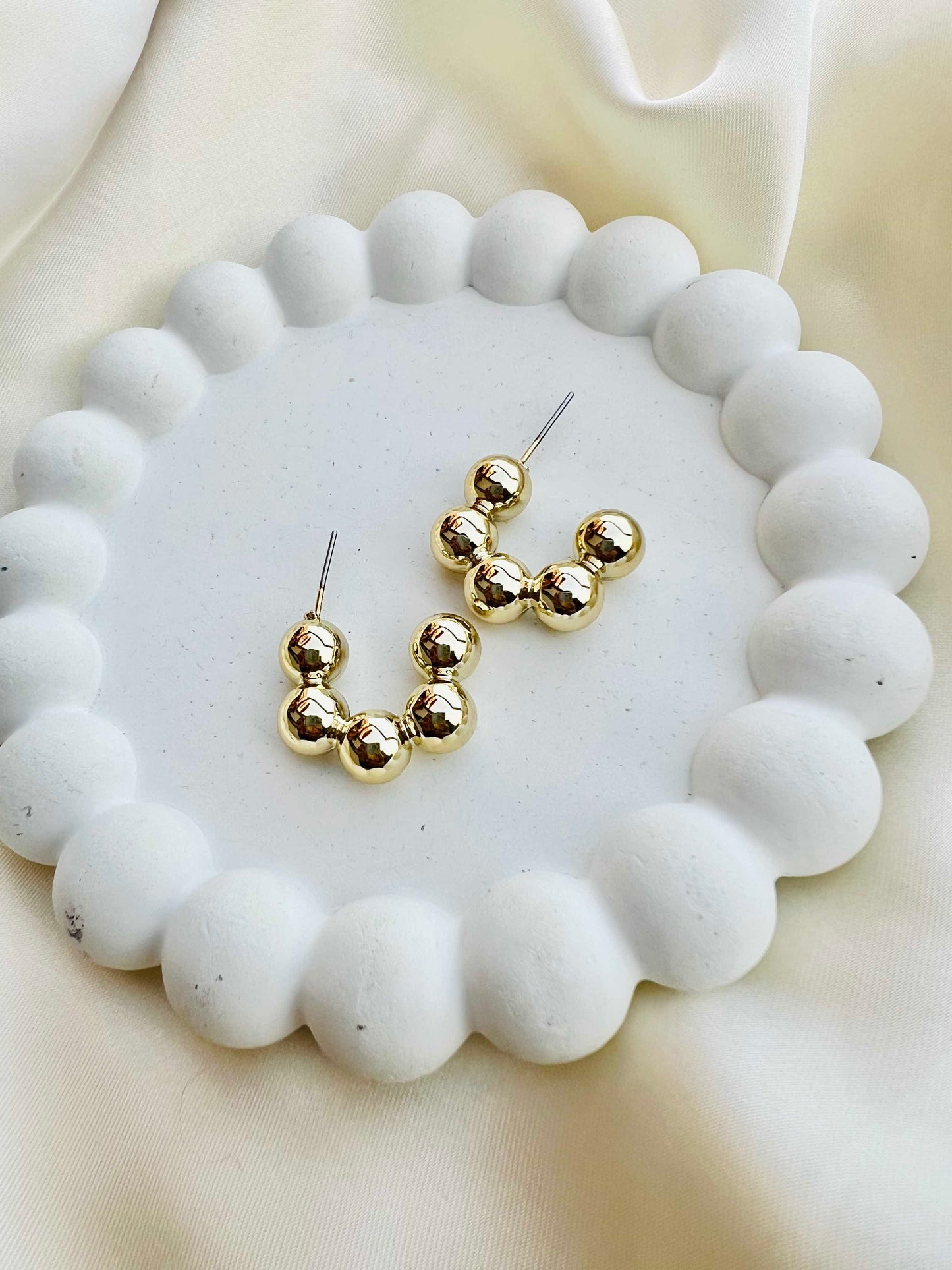 Round Beaded Gold Ear Hoops