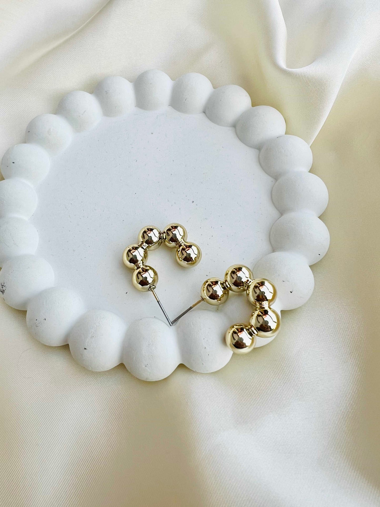 Round Beaded Gold Ear Hoops