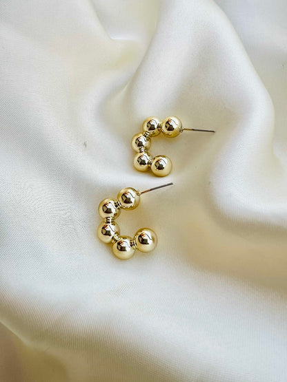 Round Beaded Gold Ear Hoops