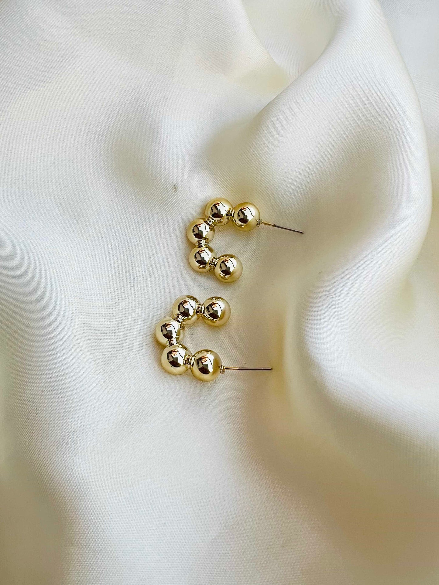 Round Beaded Gold Ear Hoops