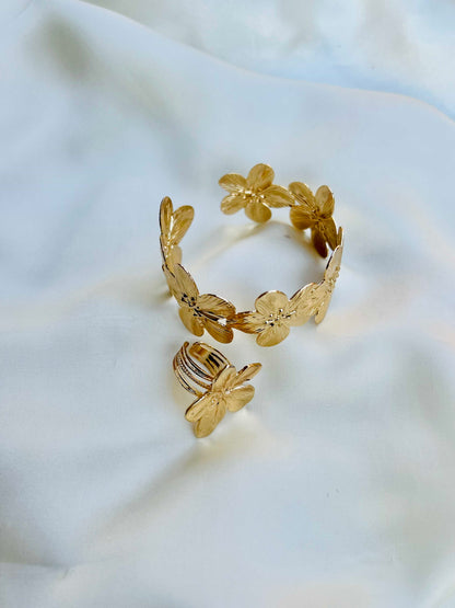 Flower Gold Bangle & Ring Deal