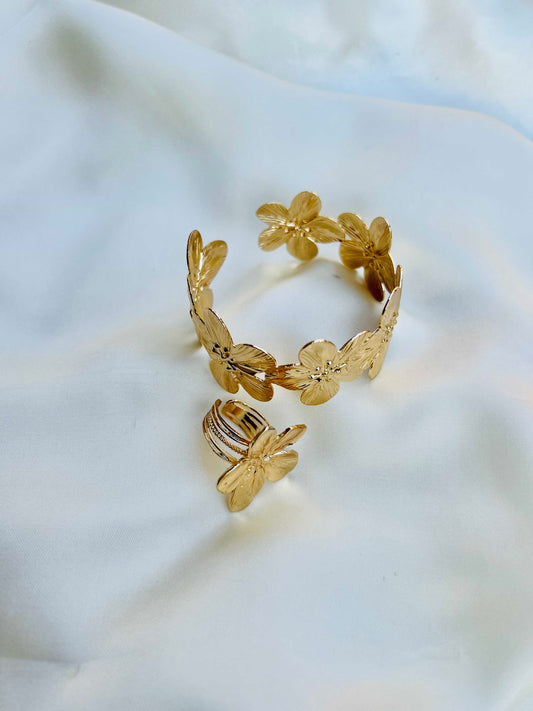 Flower Gold Bangle & Ring Deal