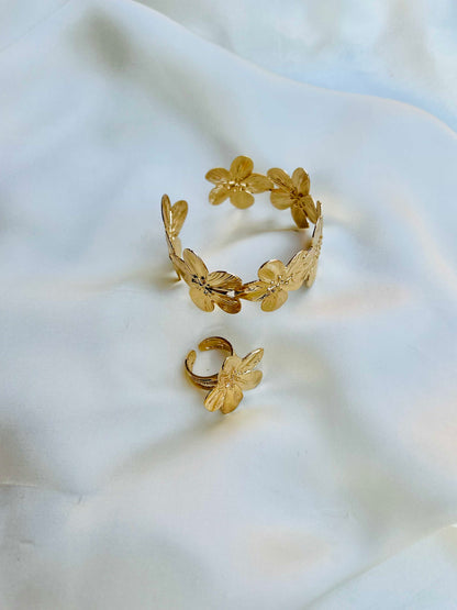 Flower Gold Bangle & Ring Deal