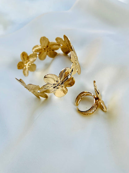 Flower Gold Bangle & Ring Deal