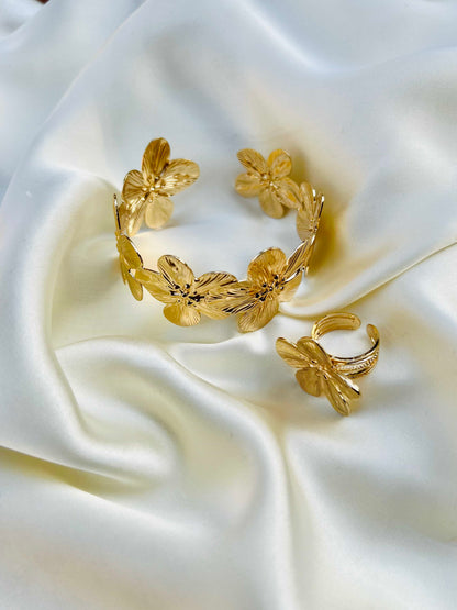 Flower Gold Bangle & Ring Deal